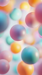 Poster - Colorful spheres float gently, creating a dreamy and abstract composition with a soft, diffused light enhancing their vibrant hues in this 3d rendered artwork