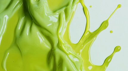 Poster - Vibrant lime green paint is creating dynamic splashes and ripples, adding a pop of color against a clean white backdrop, perfect for showcasing artistic expression or product promotion