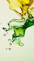 Poster - Abstract image featuring a dynamic splash of green and yellow liquids, swirling and merging together in a visually captivating display of fluid motion and color interaction