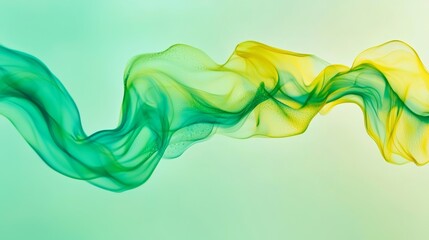 Poster - Green and yellow abstract shapes flow and intertwine, creating a dynamic and visually appealing design with a sense of movement and energy on a light green background