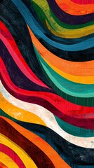 Poster - Colorful wavy stripes create a vibrant and textured abstract background, enhanced by a grunge effect that adds depth and captivating visual interest to the overall design
