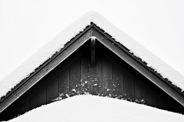 Poster - A sharp rooftop peak is covered in pure white snow, captured in a minimalist and artistic style, evoking the serene beauty and simplicity of winter architecture.