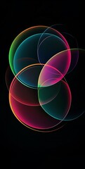 Poster - Intertwined colorful circles are creating an abstract design against a black background, forming a visually appealing and modern composition