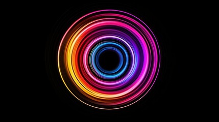 Poster - Swirling light trails in vibrant rainbow colors create a mesmerizing vortex against a black background, radiating energy and dynamism, perfect for technology, music, or abstract design projects