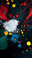 Poster - Vivid colors such as red, blue, yellow, green, and white create dynamic splashes and textures on a dark background, forming an abstract composition suitable for modern art and design projects