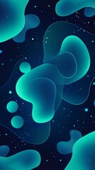 Poster - Dynamic turquoise and blue shapes flowing and overlapping against a dark backdrop create a vibrant abstract composition with depth and movement, accented by scattered star-like dots