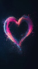 Poster - Colorful powder particles exploding and forming a heart shape against a dark background, creating a vibrant and dynamic visual representation of love, passion, and celebration