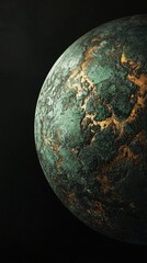 Poster - Emerald planet adorned with golden cracks rotating gracefully in the vast darkness of space, creating a captivating cosmic spectacle filled with mystery and wonder
