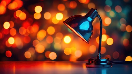 Wall Mural - Elegant Desk Lamp with Bokeh Background in Warm Tones and Colors