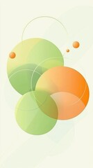 Poster - Intertwined green and orange circles, along with smaller spheres and subtle lines, create a dynamic and modern abstract composition on a light background