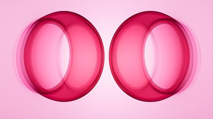 Poster - Elegant design featuring two overlapping pink glass spheres rotating against a soft pink background, creating dynamic circular shapes with a motion blur effect