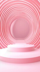 Poster - Pink round tunnel leading into a stylish podium, providing a modern presentation space for showcasing products. Creating an elegant backdrop for retail and marketing displays