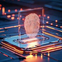 Poster - register with identity concept. digital fingerprint on a futuristic tech background