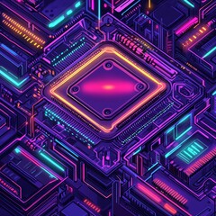 Poster - Colorful Circuit Board With Glowing Elements Showcases Modern Technology and Design in a Vibrant Digital Environment