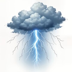 Poster - Dark stormy clouds gather. Powerful lightning bolt flashes brilliantly. Natural energy erupts from large dark cloud. Stormy weather in sky. Dangerous energy display. Intense weather. Dark ominous