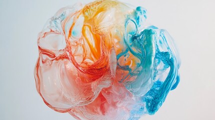 Poster - Colorful Swirling Liquid Forms Create an Abstract Masterpiece With Vibrant Hues of Orange, Blue, and Pink Against a Light Background