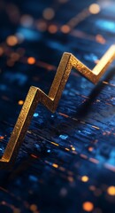 Poster - Dynamic Upward Trend Line Represented in Golden Color Against a Blue Background With Bright Elements Illustrating Growth and Financial Success Visualization