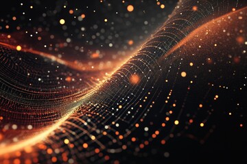 Poster - captivating abstract representation of flowing particles and waves in vibrant orange and gold tones 