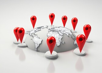 Aufkleber - Global Network Represented by Maps and Red Markers Indicating Various Locations on a Simple, Modern Background