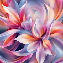 Poster - Colorful Abstract Floral Design Featuring Swirling Petals and Vibrant Hues of Pink, Orange, and Lavender Creating a Sense of Movement and Harmony in Art