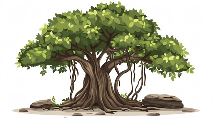 Bodhi Tree Parasite Flat Vector Isolated White Background