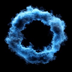 Poster - Swirling Blue Smoke Ring Against a Black Background Creating an Abstract Visual Effect for Artistic Expression