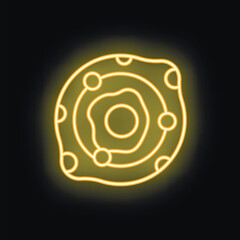 Poster - Bright neon icon depicting an atom, with electrons orbiting a central nucleus, symbolizing science and atomic energy