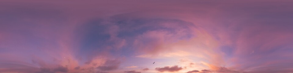 Wall Mural - sunset sky with bright glowing pink cirrus clouds. seamless spherical hdr 360 panorama. full zenith 