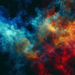 Poster - Colorful Abstract Cloud Formation With Vibrant Hues of Blue, Orange, and Red in a Dramatic Cosmic Background