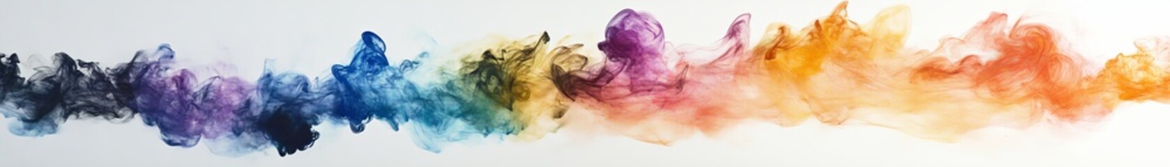 Poster - Colorful Smoke Swirls Flow Gracefully Across a White Background, Showcasing Vibrant Hues Blending Together in an Artistic Display