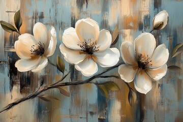 Aufkleber - This image showcases elegant blossoms on a textured abstract background, blending soft colors and intricate details, creating a harmonious and serene visual impact.