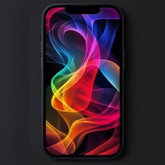 Poster - Abstract Digital Display Showcasing Vibrant Color Waves on a Smartphone Screen Against a Dark Background
