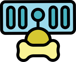 Poster - Innovative pet bowl using sensors to distribute food, featuring a bone symbol, promoting healthy eating habits for pets