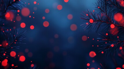 Poster - Festive Background With Red Bokeh Lights and Evergreen Branches During the Winter Holiday Season
