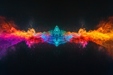 Poster - Colorful Abstract Digital Artwork Showcasing Vibrant Splashes of Paint in a Symmetrical Design Against a Dark Backdrop