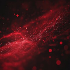 Poster - Vibrant Red Abstract Wave With Glowing Particles Creates a Dynamic Visual Effect in a Dark Background