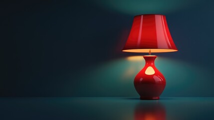 Wall Mural - Stylish Red Table Lamp Casting Warm Light in a Modern Interior