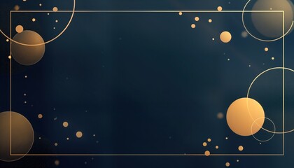 Poster - Abstract geometric design with dark blue background, golden circles. Modern illustration with golden shapes, lines. Tech concept with futuristic graphic. Stylish background for corporate tech design.