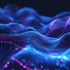 Fototapete - Vibrant Digital Waves Create an Abstract Representation of Data Flowing Through a Dark Background in a Stunning Display of Colors and Patterns