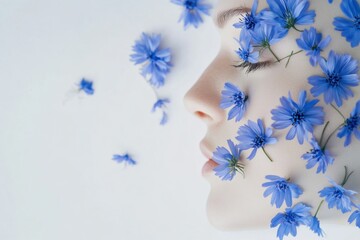 Wall Mural - Cornflowers isolated on white background, top view, high contrast, product showcase