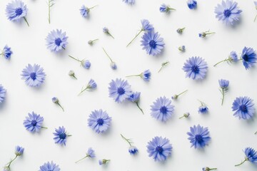 Wall Mural - Cornflowers isolated on white background, top view, high contrast, product showcase