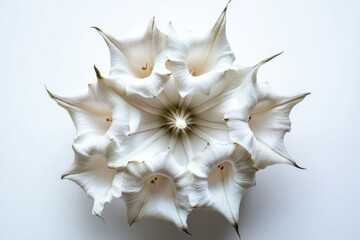 Wall Mural - Datura flower isolated on white background, top view, high contrast, botanical study