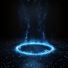 Poster - mystical blue portal emitting light and energy in a dark environment, creating a sense of awe and wo