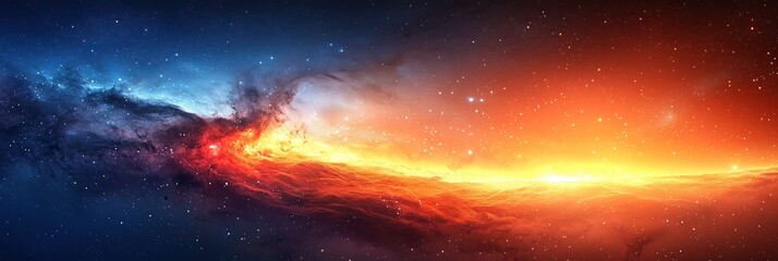 Poster - Cosmic landscape fiery nebula meets cool blue starscape breathtaking celestial panorama