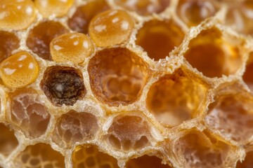 Poster - High-definition macro capture of honeycomb structure, showcasing the geometric pattern and natural texture that symbolize industry and sweetness.