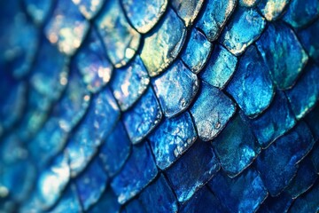 Poster - The image displays iridescent blue scales arranged in a mesmerizing pattern, capturing the essence of aquatic textures with a brilliant interplay of light and color.