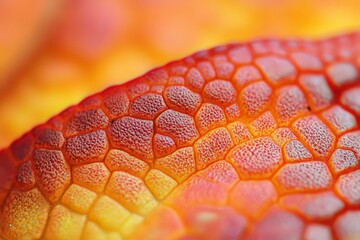 Aufkleber - This image showcases a detailed close-up of reptile skin in bright orange and red shades, emphasizing the intricate texture and vibrant pattern of the scales.