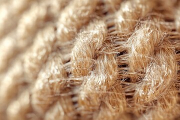 Fototapete - This image reveals the detailed texture of a woven fabric in beige tones, focusing on the fine threads and patterns that compose this natural, dense textile.