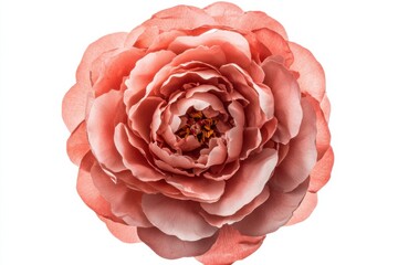 Wall Mural - Pink peony flower, isolated top view, pastel colors, high contrast, standalone object, botanical illustration