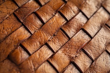 Poster - An artistic representation of the rustic beauty of aged brown leather, highlighting its natural interwoven pattern and intricate textures with a warm tone.